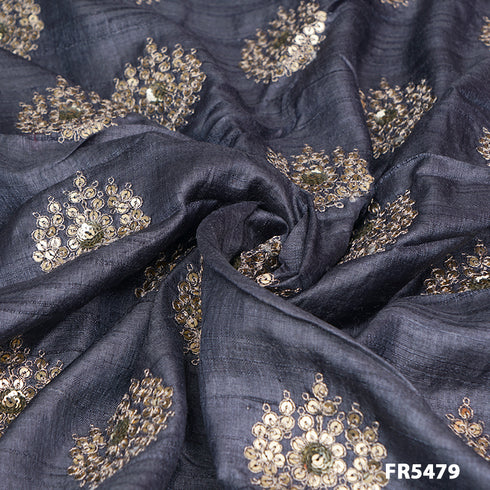Embroidered Sequins on Pure Silk Fabric-FR5479